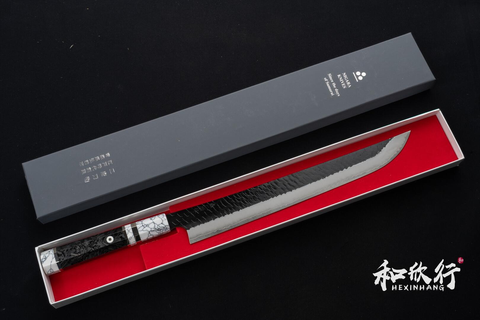 二唐刃物鍛造所Nigara Hamono SG-2 粉末鋼黑打槌目先丸筋引系列